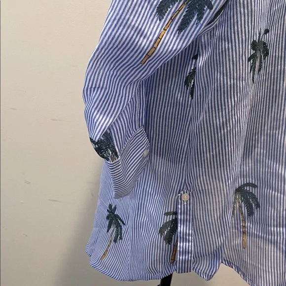 Violet Sky Overshirt Coverup Tunic Size S Blue White Stripes Tropical Vacation - Picture 12 of 13